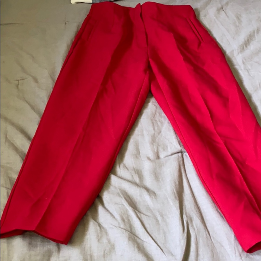 Red Zara trousers.